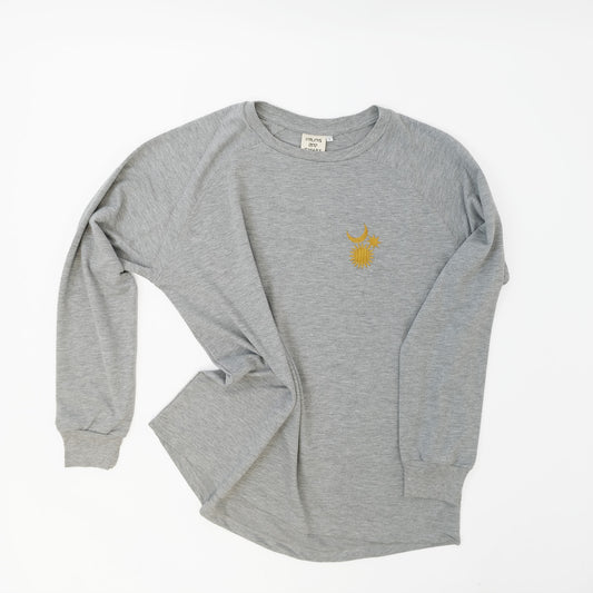 "Cosmos": Unisex Embroidered Long Sleeve Sweater in Grey