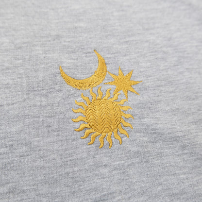 "Cosmos": Unisex Embroidered Long Sleeve Sweater in Grey