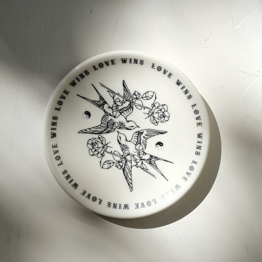 Love Wins Porcelain Plate - Birds and Roses in Black