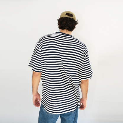 Stripes Blue Sailor T | Birds Embroidery |Oversize