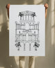The Villa Screen Print in Black- Limited Edition 70*100 cm