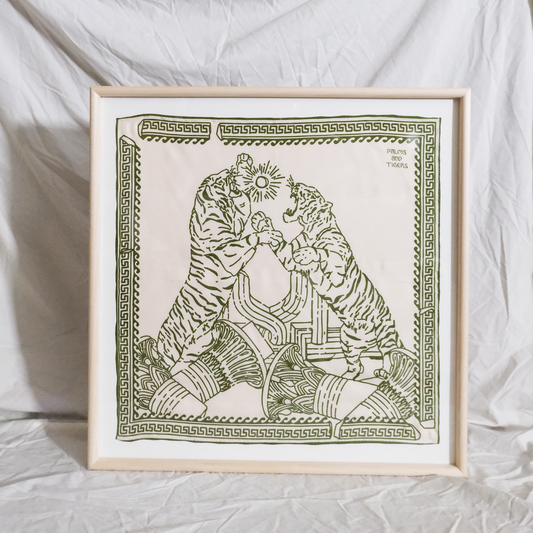 Framed Silk Scarf - Tigers