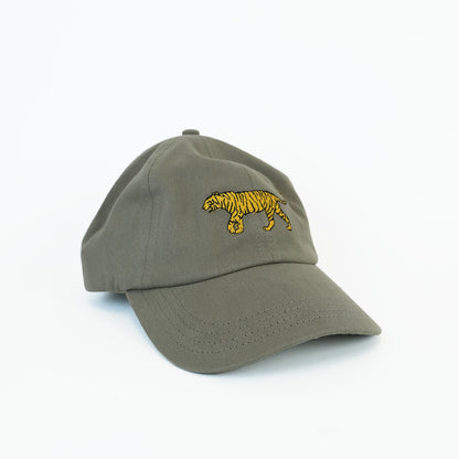 Washed- Green Cap with Embroidered Tiger