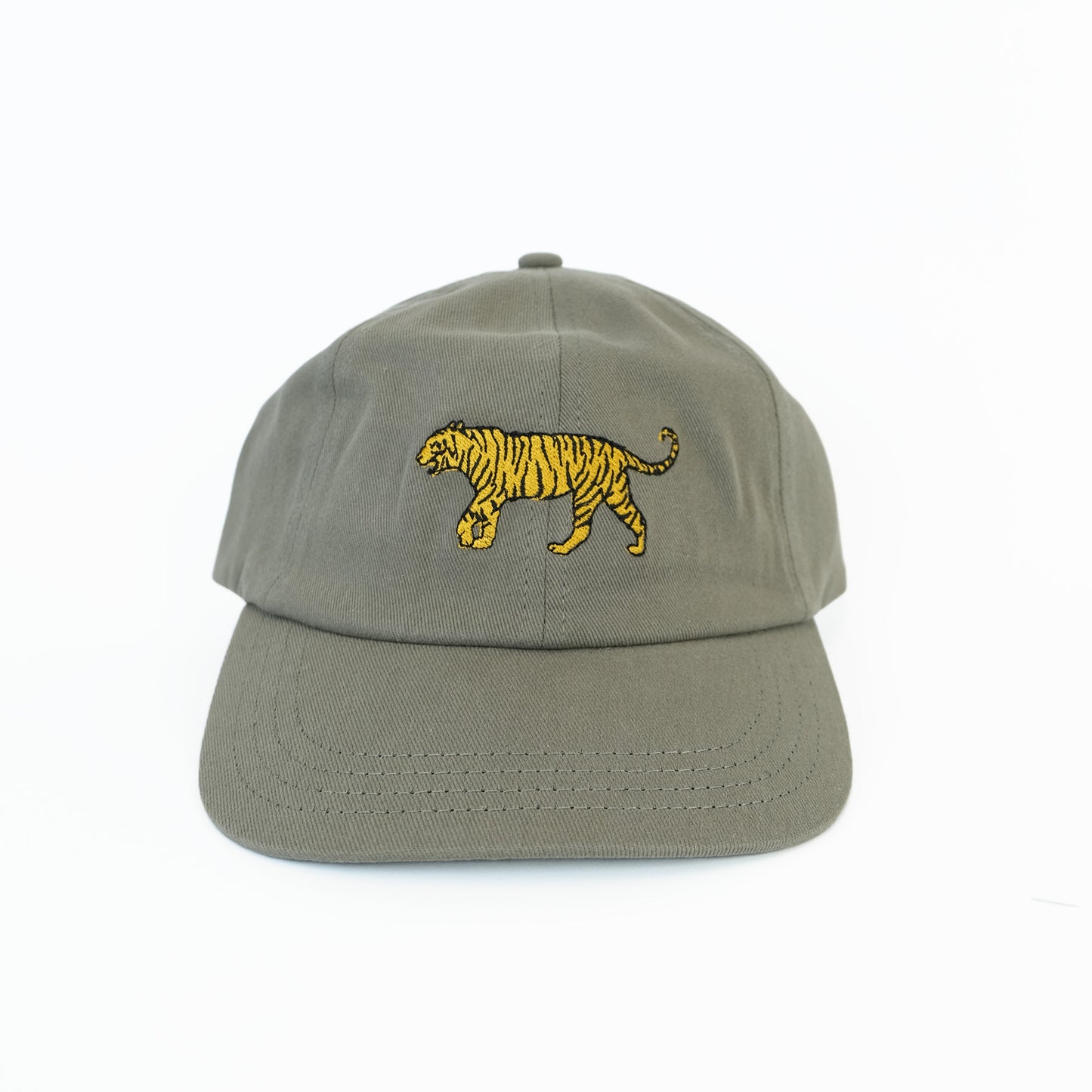 Washed- Green Cap with Embroidered Tiger