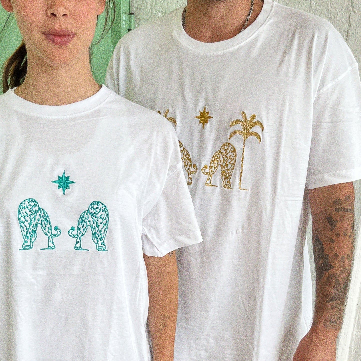 Turquoise embroidered T shirt